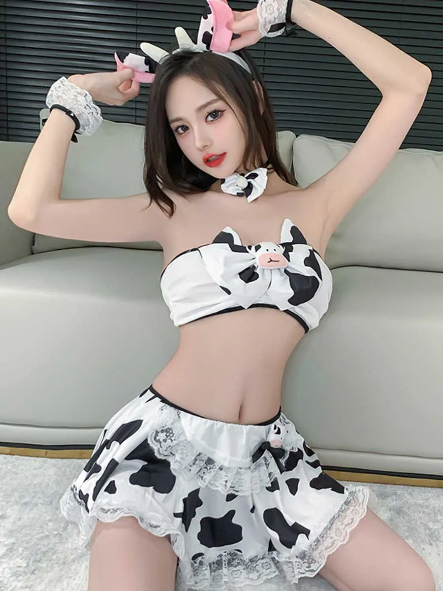Anime Cow Mini Skirt Set