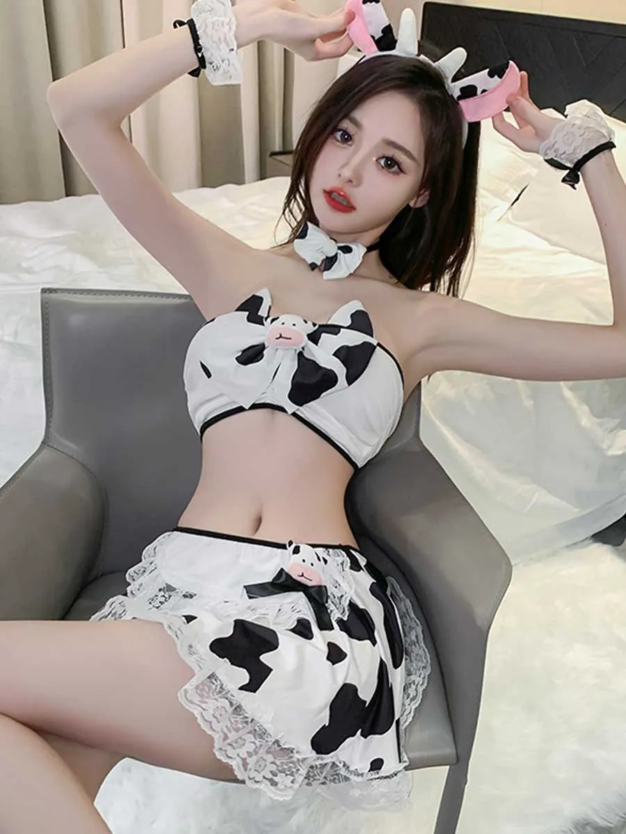 Anime Cow Mini Skirt Set