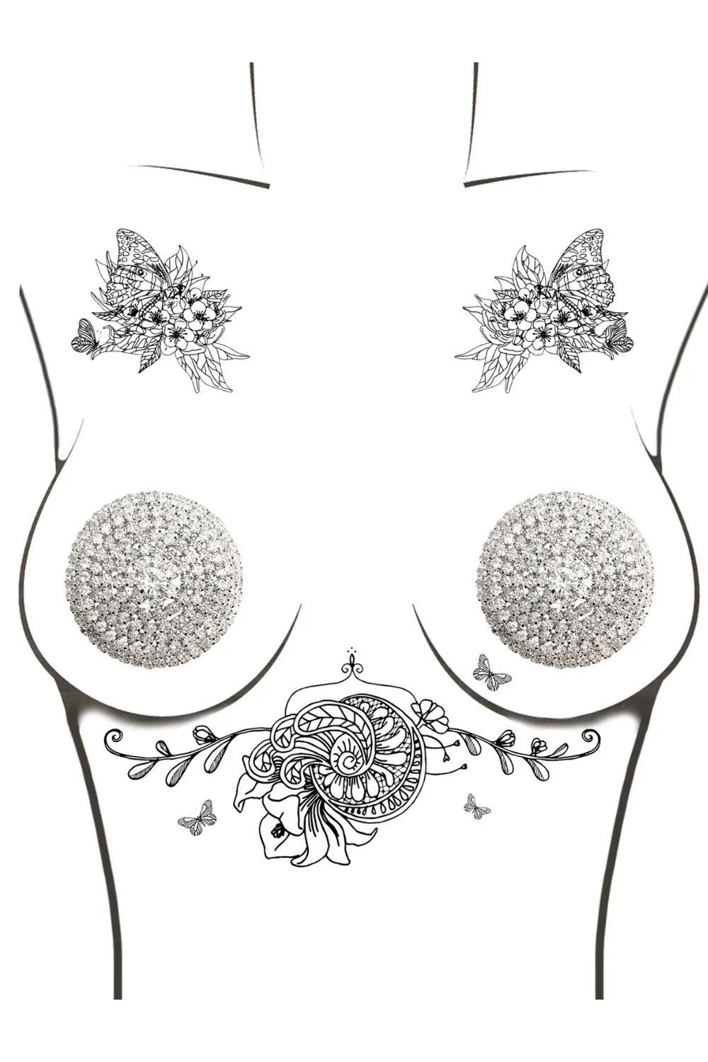 Burlesque Big O Crystal Jewel Reusable Silicone Pasties