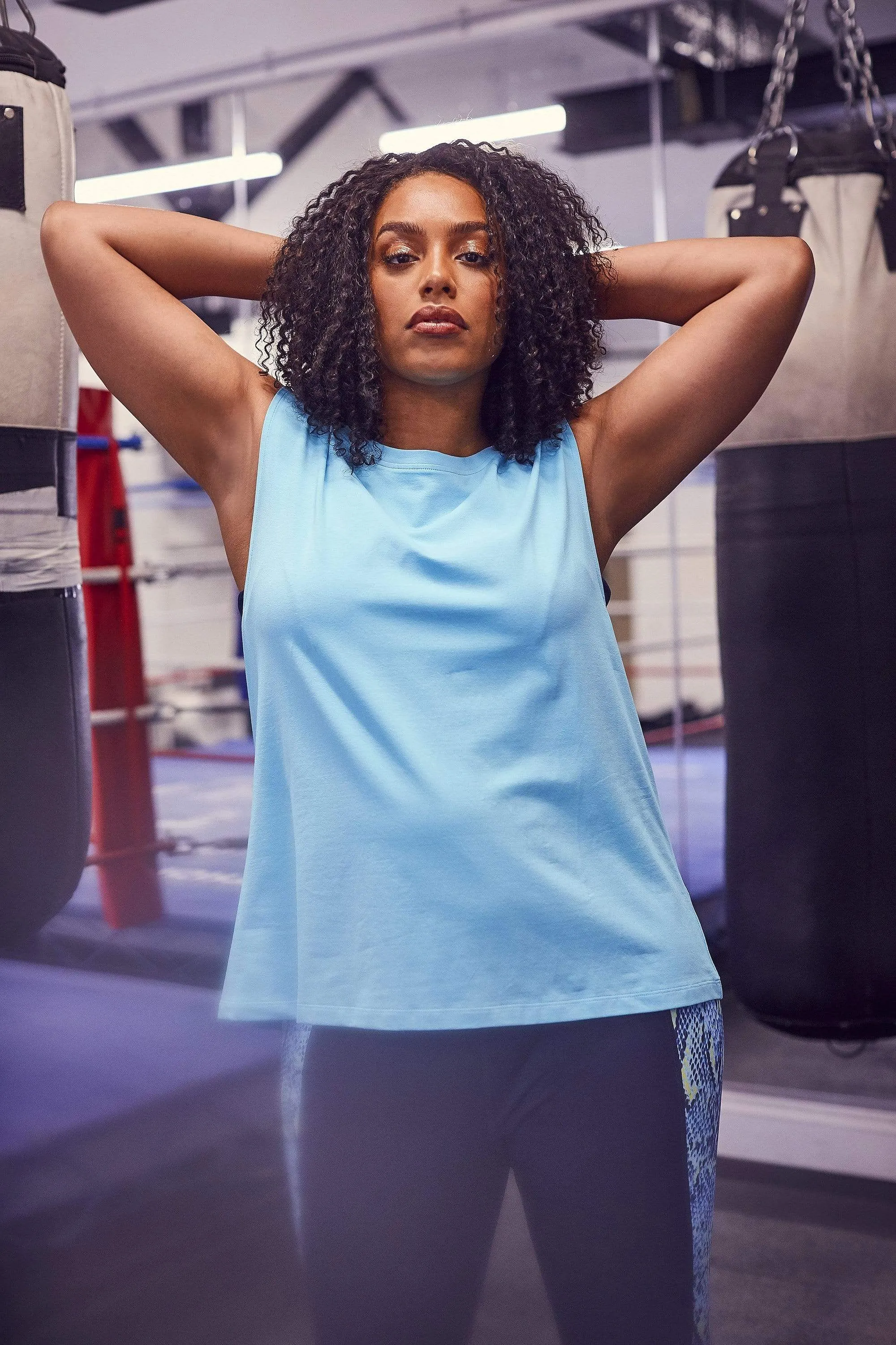 Cotton Knot Front Vest Blue Curve