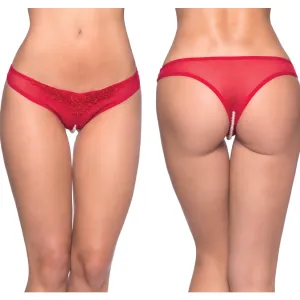 Crotchless Thong w/Pearls Red O/S