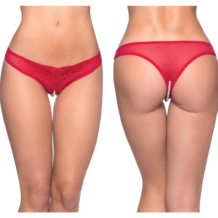 Crotchless Thong w/Pearls Red O/S