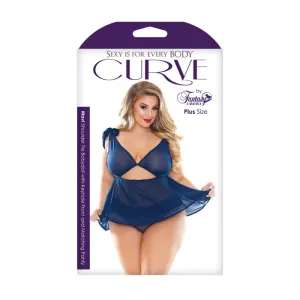 Mavi Shoulder Tie Babydoll With Keyhole Front and Matching Panty Navy 1X/2X