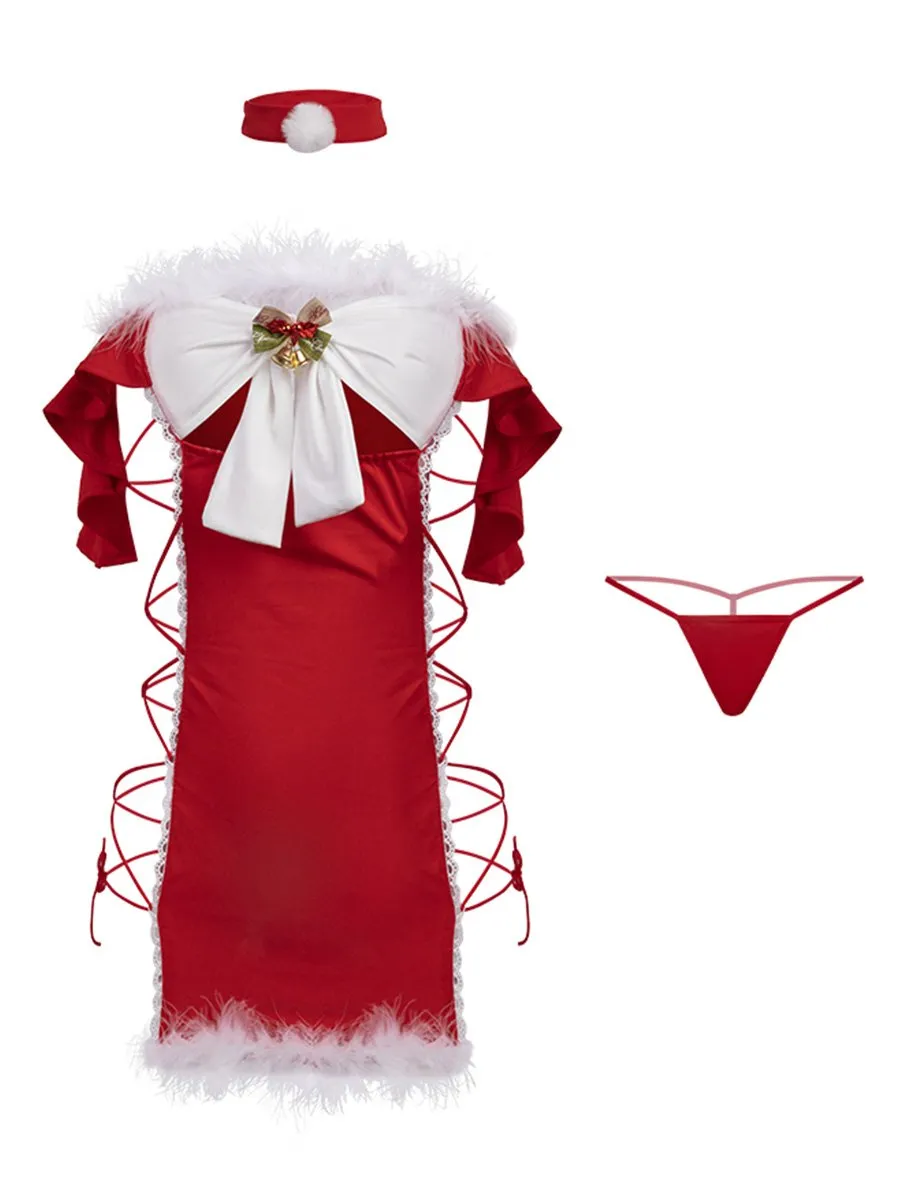 Off Shoulder Lace Up Santa Dress