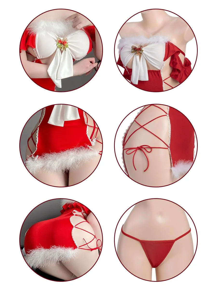 Off Shoulder Lace Up Santa Dress