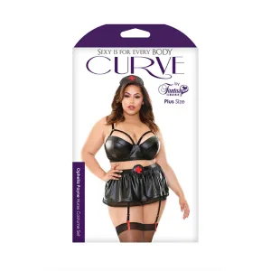 OPHELIA PAYNE NURSE COSTUME SET; WETLOOK LONGLINE BRA. SKIRT & PANTY M/L BLACK