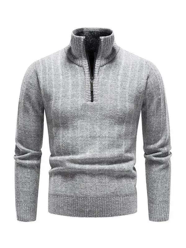 Stand Collar Zipper Men Pullover Sweater