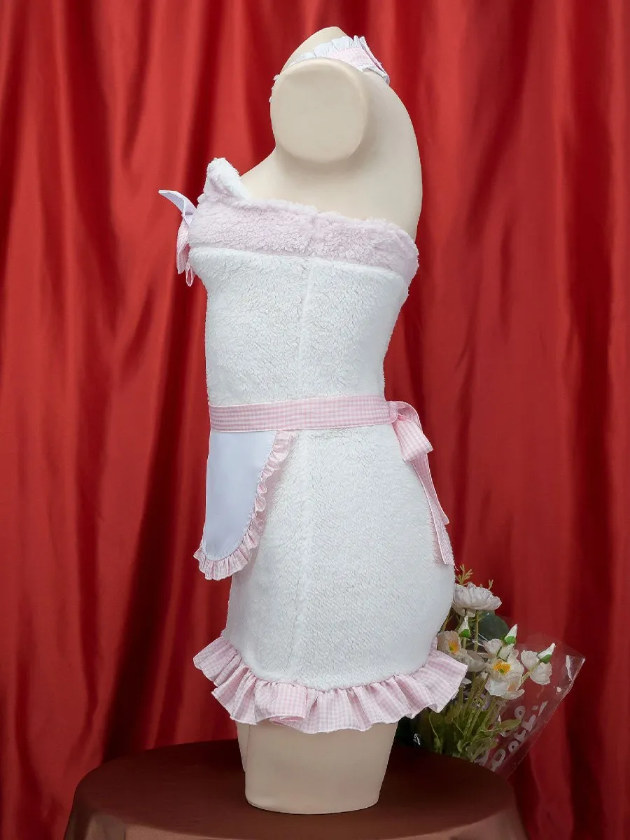 White Furry Cat Strapless Mini Dress