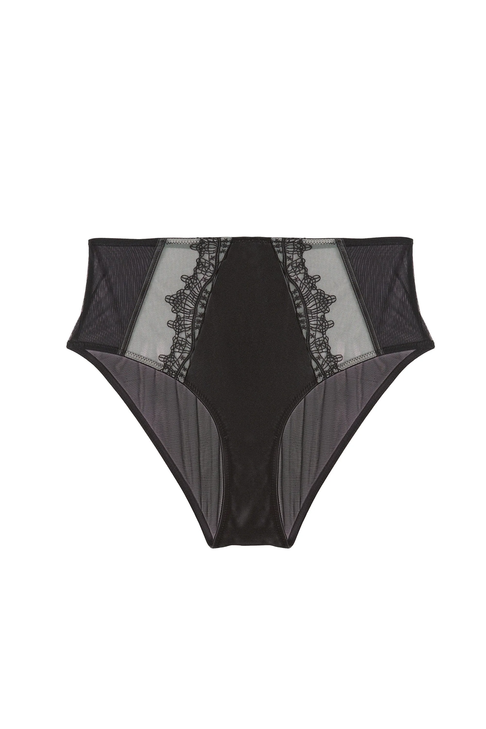 Wren Black Illusion Mesh and Satin High Waist Brief